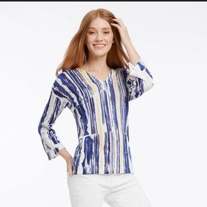 Nic + Zoe 3/4 Sleeve Tie Back Lightweight Water Color Sweater | Petite Large